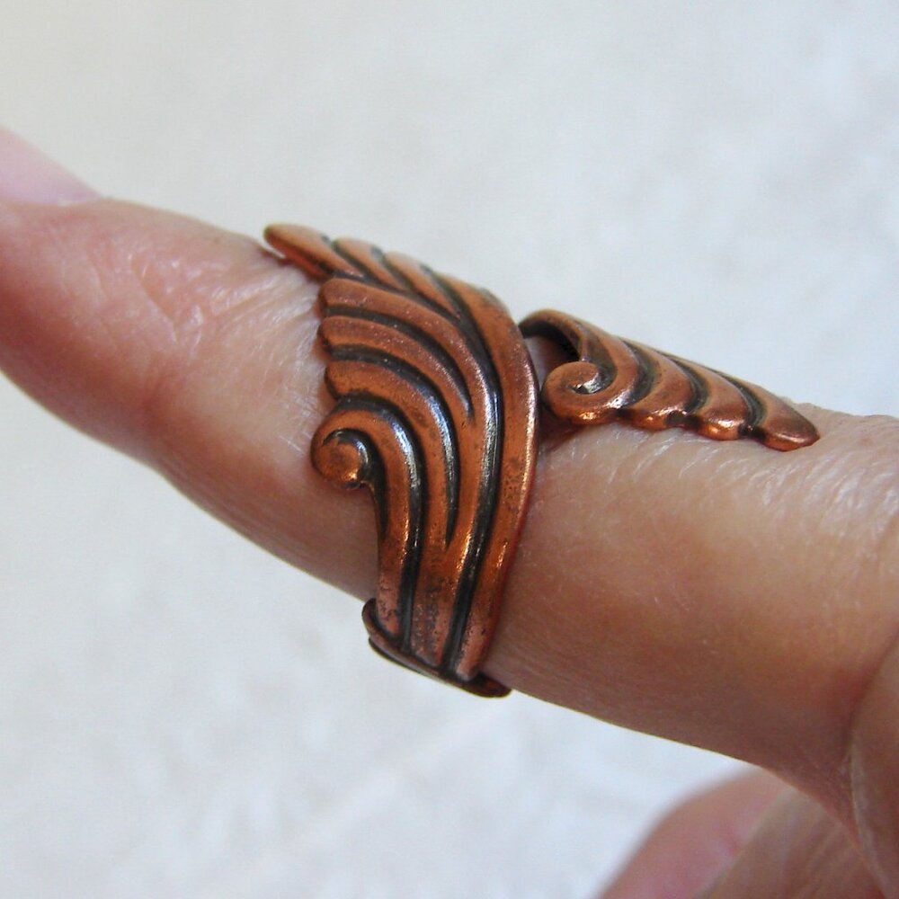 Vintage Solid Copper Wrap-Around RING, Wave/Scroll Design, Sz 7 / Adjustable E98 - Picture 12 of 12